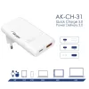 Akyga AK-CH-31 plochá GaN USB nabíjačka 65 W, USB-C PD + USB-A, biela