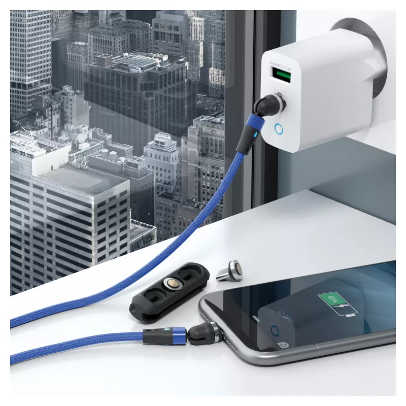 USB kábel RealPower MagneticCharge2 1 m modrý rýchle nabíjanie prenos dát