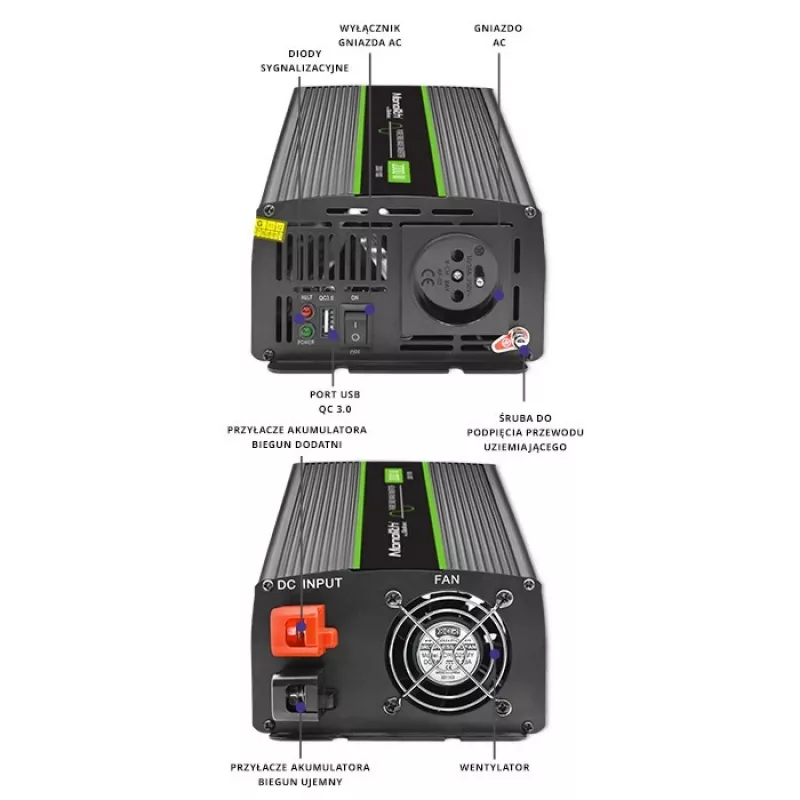 Automobilový menič Qoltec Monolith 2000 W čierna 24 V