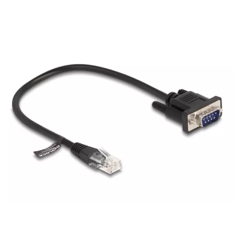 Delock sériový kábel RS-232, RJ45 samec na D-Sub 9 samec, 30 cm, čierny