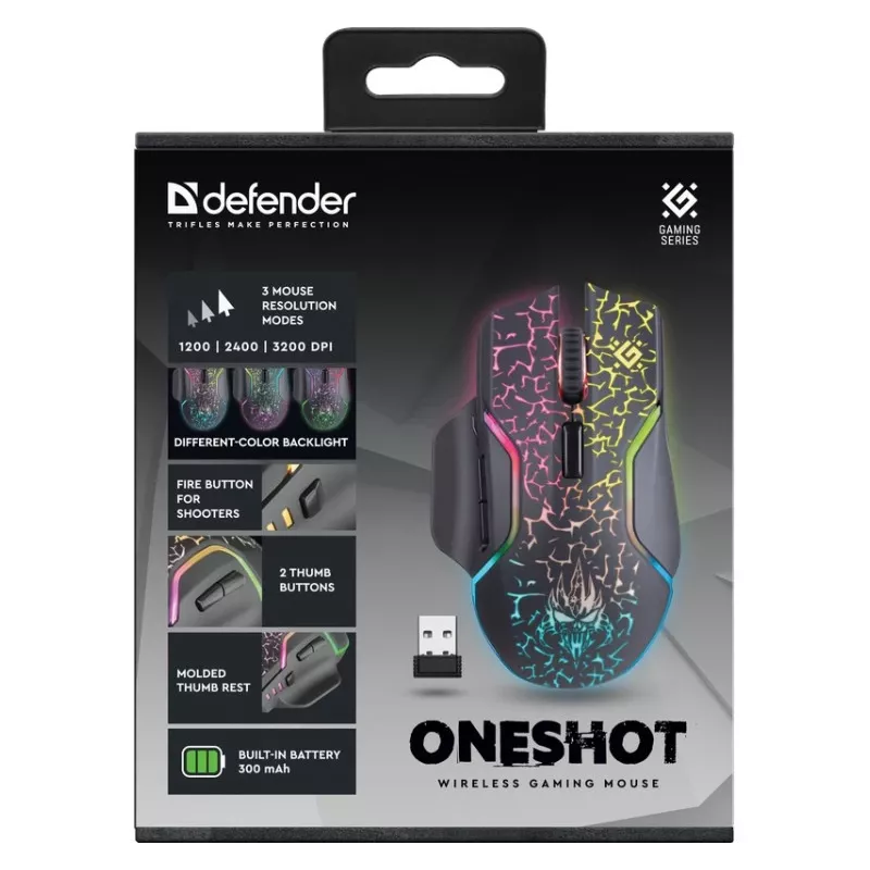 Defender Oneshot GM-067 myš Gaming pravá ruka RF bezdrôtová + USB Typ