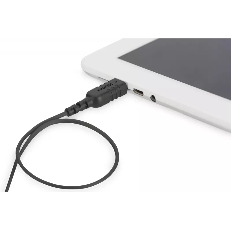 DIGITUS HDMI High Speed Connection Cable – HDMI kábel – HDMI samec na 19 pin mini HDMI Type C samec – 2,0m – dvojitá izolácia – čierna – geform