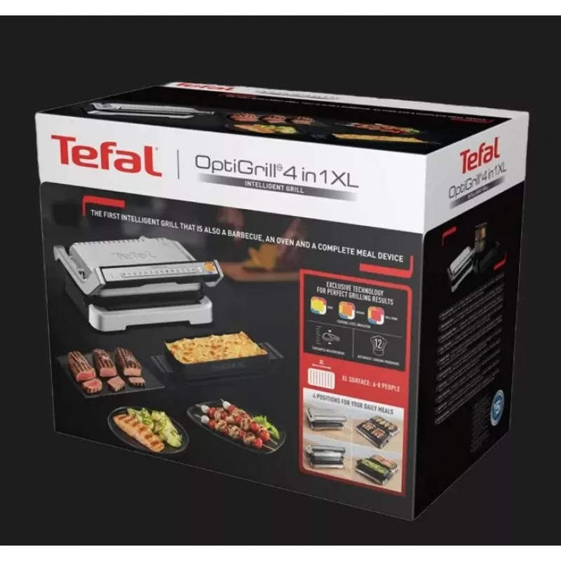 Elektrický kontaktný gril Tefal OptiGrill+ XL Nerez — veľká kapacita, automatické programy varenia