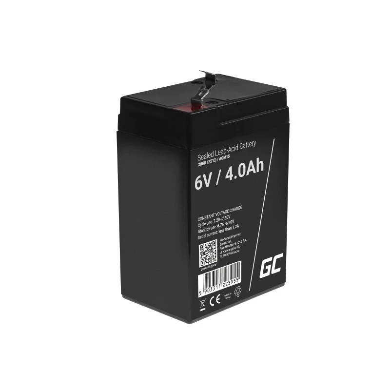 UPS batéria Green Cell AGM15, 6 V, 4 Ah, uzavretá olovená batéria (VRLA), čierna, 680 g