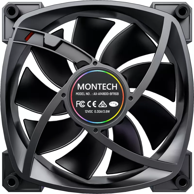 MONTECH RX140 PWM 140 mm ARGB Reverse-Blade skriňový ventilátor - čierny