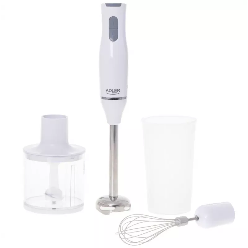 Adler AD 4620 súprava ručného mixéra, 800 W, 2 rýchlosti, sekáčik 450 ml, nádoba 750 ml, metla, biely