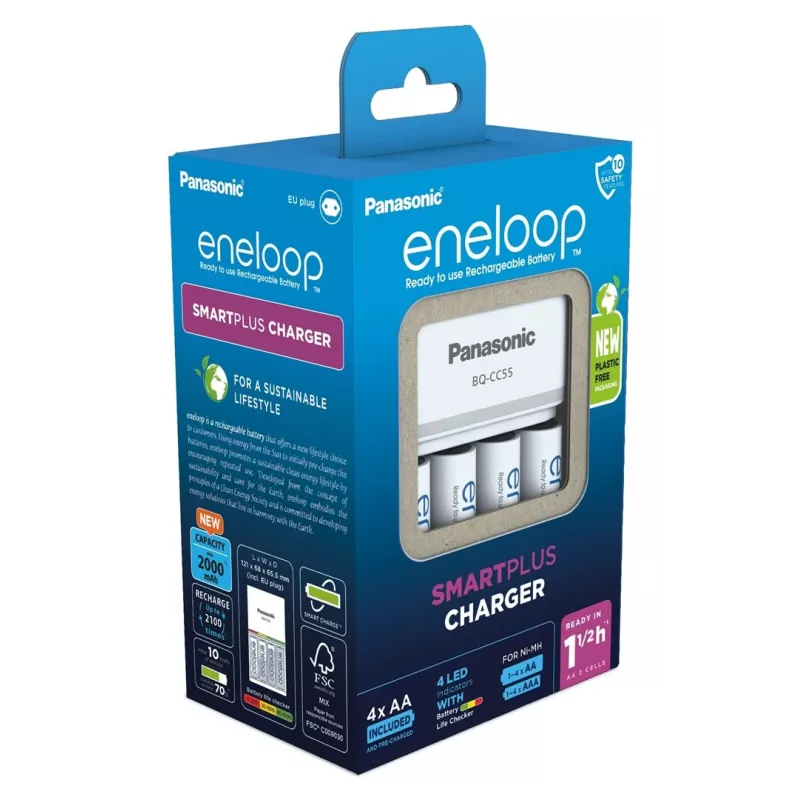 Nabíjačka batérií PANASONIC Eneloop Smartplus BQ-CC55 + 4x AA 2000 mAh (K-KJ55MCD40E)