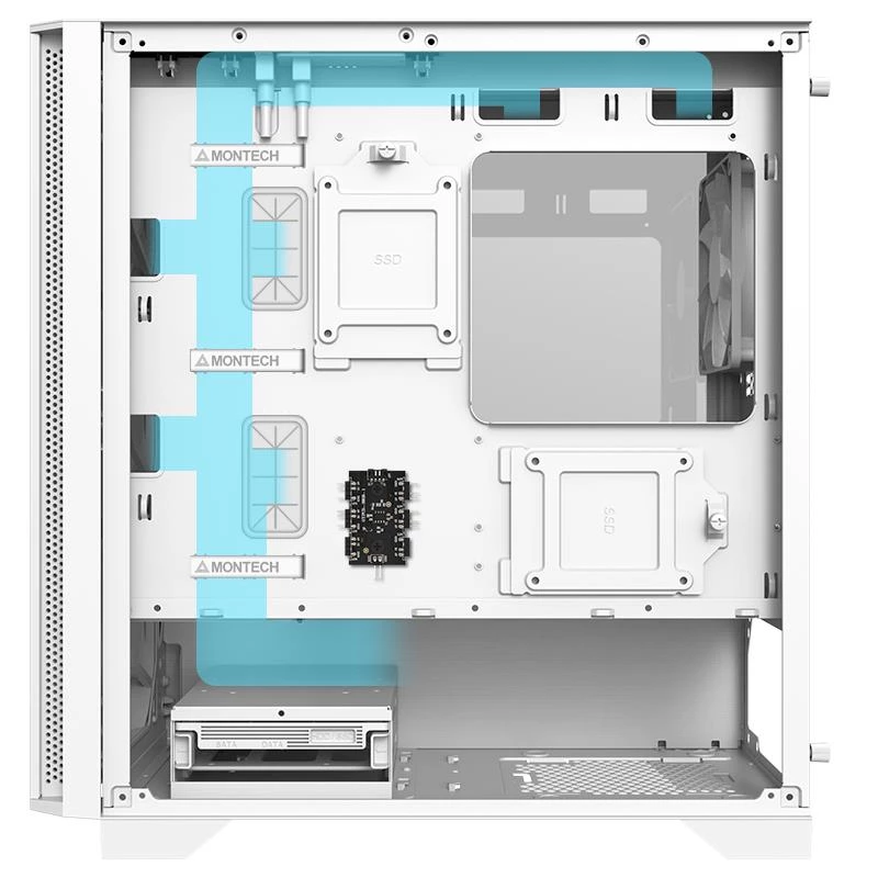 Montech AIR 100 ARGB MICRO-ATX veža so štyrmi predinštalovanými ARGB ventilátormi, ultra-minimalistický dizajn, jemný mesh predný panel, vysoký prietok vzduchu, jedinečná strana