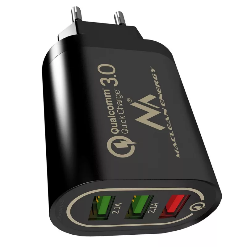 USB nástenná nabíjačka MACLEAN MCE479B — 3x USB porty, 18W celkový výkon, kompaktná