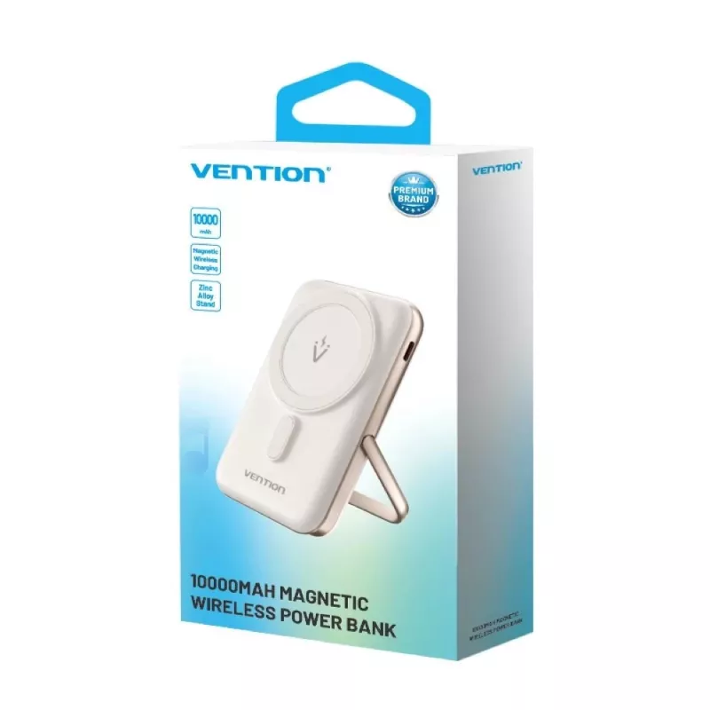 Powerbanka Vention 10000mAh magnetická bezdrôtová 20W — 10000 mAh, 3 A výstup, USB-C, biela