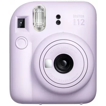 Instantná kamera Fujifilm Instax Mini 12 fialová — obrázok 86×54 mm, film 62×46 mm, ohnisková vzdialenosť 60 mm