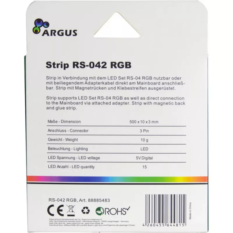 Sada osvetlenia počítačovej skrine INTER-TECH RS-042 RGB — RGB LED pás 1000 mm, šírka 10 mm, čierna