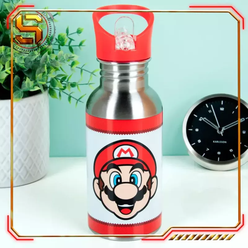 Paladone Super Mario kovová fľaša na vodu so slamkou