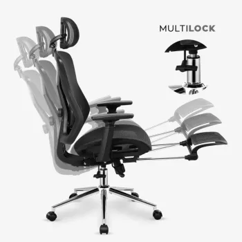 Otočná stolička mark adler MA-EXPERT 5.7 — ergonomická sieťovaná kancelárska stolička, výškovo nastaviteľná, opierka hlavy, podrúčky, opierka nôh, čierna