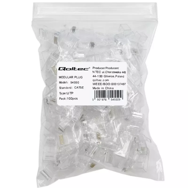 Modulárny RJ45 konektor QOLTEC 54550 CAT5e UTP, balenie 100 ks