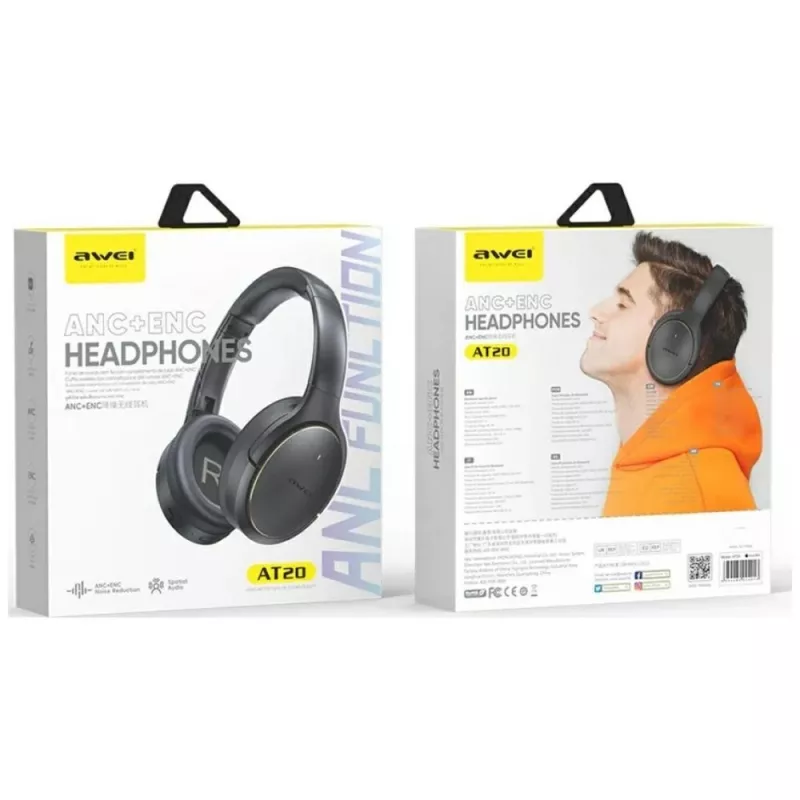 Awei Bluetooth slúchadlá AT20 ANC ENC 6.0 — bezdrôtové over-ear slúchadlá s ANC a ENC