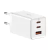 Nástenná nabíjačka Baseus GaN5 Pro 65W — USB + 2×USB-C (QC3.0, PD3.0) s 1m USB-C káblom, biela