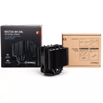 CPU chladič Noctua NH-D9L CHROMAX.čierny — 92 mm ventilátor, 400–2000 ot/min, 22,6 dB, rozmery 95×95×110 mm, hmotnosť 531 g