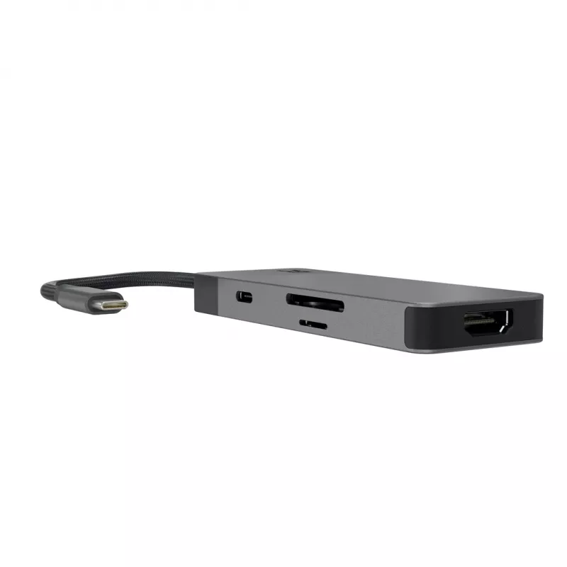 USB‑Type‑C hub Green Cell HUBGC01 — 7 portov: 3×USB‑A 3.2 Gen 1, 1×USB‑C 3.2 Gen 1, HDMI, microSD+SD čítačka kariet — strieborný