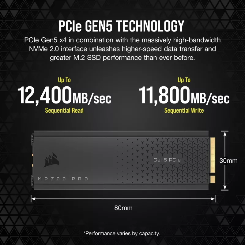 CORSAIR MP700 PRO - SSD - 1TB - interný - M.2 2280 - PCI Express 5,0 x4 (NVMe) - 256-Bit-AES (CSSD-F1000GBMP700PRO)