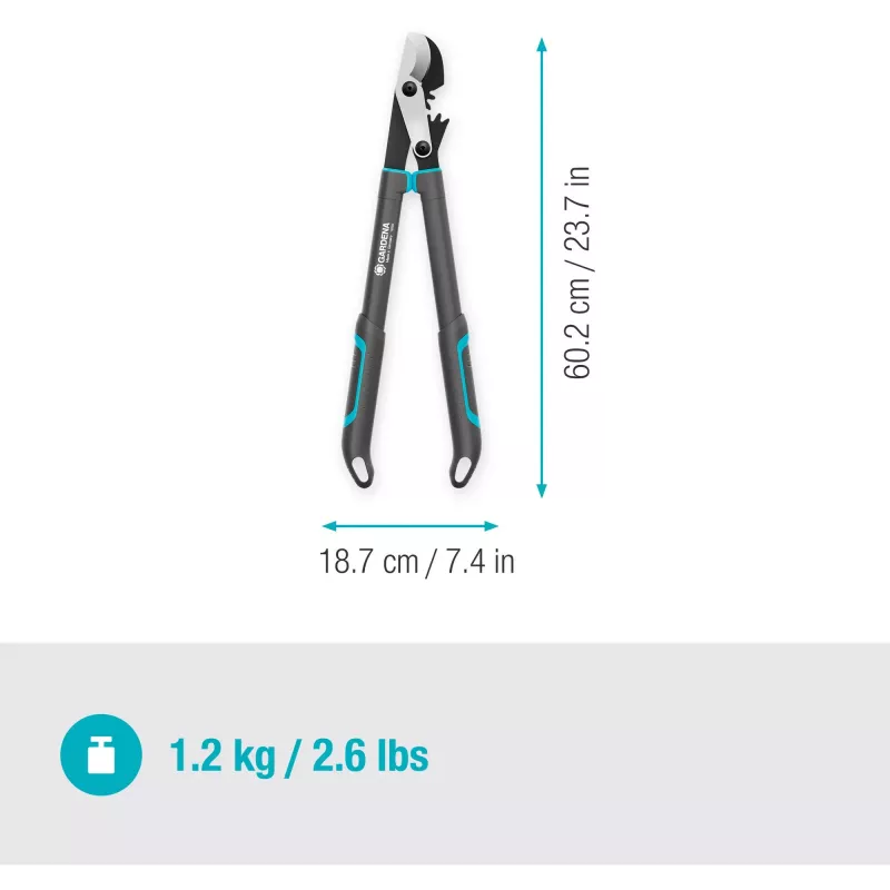 Nožnice na konáre GARDENA EnergyCut Pro S, 60 cm rukoväť, sivá/tyrkysová