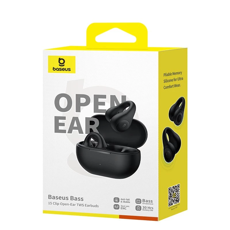 Baseus Bass 15 Clip Open Ear Headset True Wireless Stereo (TWS) In-Ear hovory/hudba Bluetooth čierny
