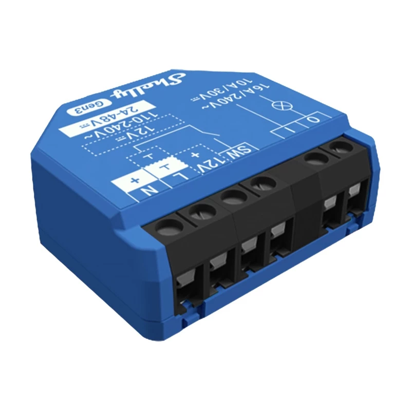 Inteligentný spínač Shelly 1 Gen3 – bezdrôtový, 240 V AC, plastové puzdro, 42×16×37 mm, balenie 4 ks