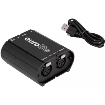 DMX rozhranie EUROLITE USB/LAN-DMX 2x512ch (Model 51860117) — USB a Ethernet pripojenie pre ovládanie osvetlenia