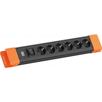Predlžovacia zásuvková lišta Bachmann CONNECTUS so 6x zásuvkami CEE7/3, 1x vypínač, 2,0 m kábel, konektor CEE7/7, čierna/oranžová