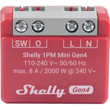 Inteligentný spínač Shelly 1PM Mini Gen4, bezdrôtový 110–240 V AC, max. 8 A / 2000 W, plastové puzdro 34×16×29 mm
