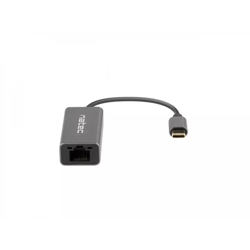 Natec Cricket NNC-1925 ethernetový adaptér USB-C 3.1 Gen 1 na RJ45, 1000 Mbit/s, kábel 15 cm, hliník, sivý
