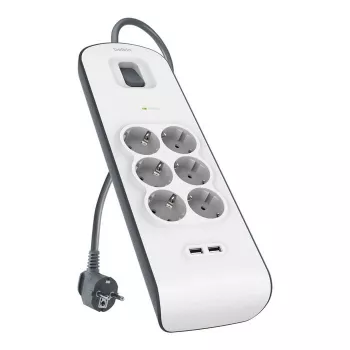 Zásuvková lišta Belkin BSV604VF2M-V2 — 6 zásuviek, 2× USB-A, 2 m kábel