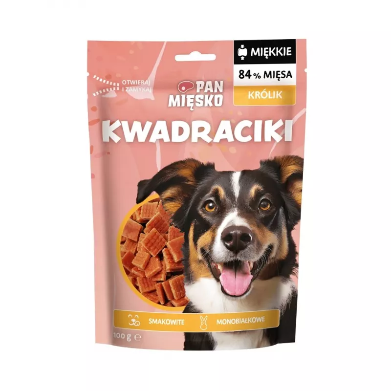 Psí pamlsek Pan Mięsko Mäkké králičie štvorčeky 100 g
