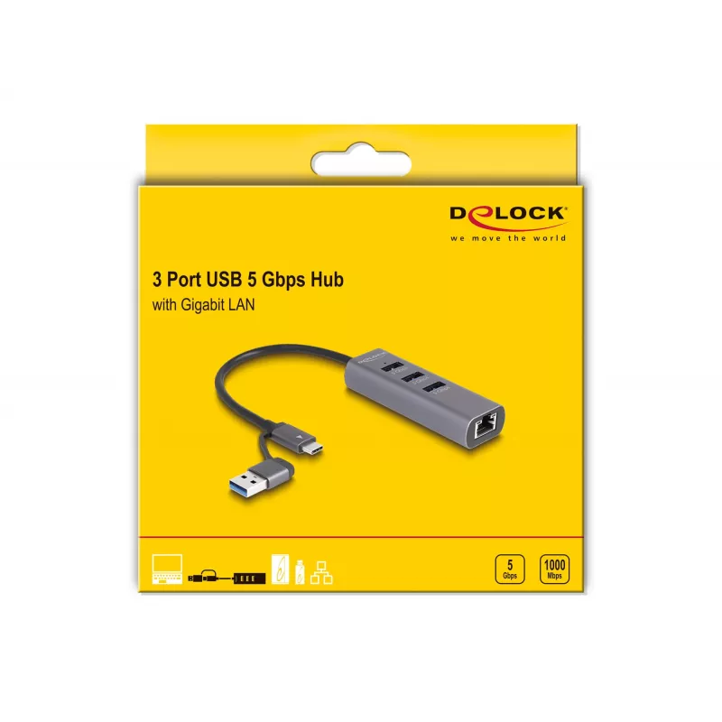 DeLOCK 64282 dokovacia stanica pre notebook a port replikátor káblový USB 3.2 Gen 1 (3.1 Gen 1) Type-C sivá (64282)