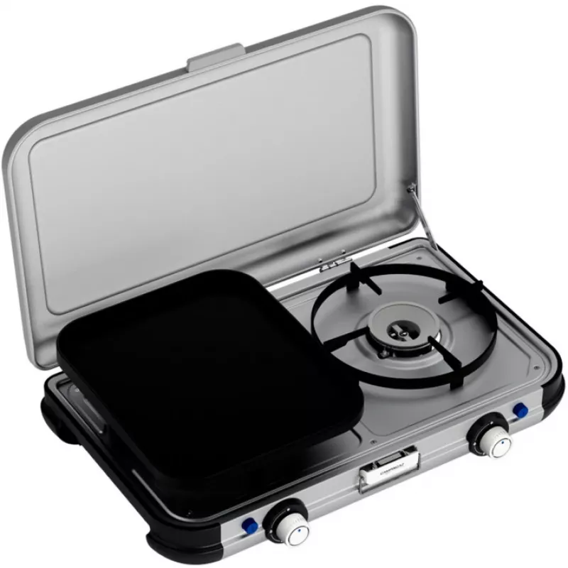 Prenosný grilovací varič Campingaz 2213311, 2 zóny, 5,4 kg, 490×350 mm, čierny/sivý/strieborný