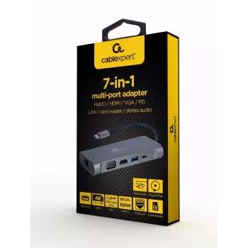 Gembird A-CM-COMBO7-01 dokovacia stanica/port replikátor pre notebook USB 3.2 Gen 1 (3.1 Gen 1) Type-A sivý
