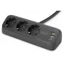 Predlžovacia zásuvka DIGITUS 3-násobná s 2×USB-A & 1×USB-C, 3 AC zásuvky Typ E/F, 1,5 m kábel, čierna