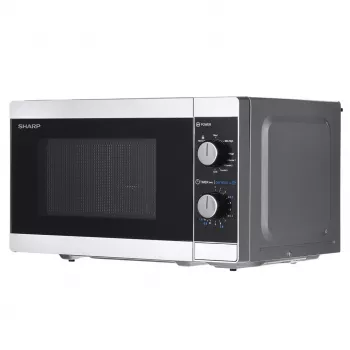 Kombinovaná mikrovlnná rúra Sharp YC-MG01E-S — 20 l, 800 W mikrovlnná rúra, 1000 W gril, 5 výkonových stupňov, otočný ovládač, 25,5 cm otočný tanier