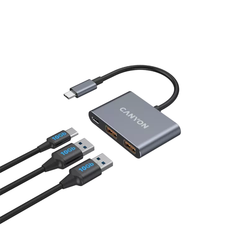 USB-C 3-in-1 hub CANYON DS-3 tmavosivý – USB-C na USB-A + HDMI + PD priechod