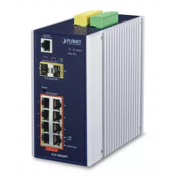PLANET IGS-10020PT - switch - upravovaný - 8 x 10/100/1000 (PoE) + 2 x Gigabit SFP - montáž na DIN lištu, montáž na stenu - PoE (130 W) - DC (IGS-10020PT)