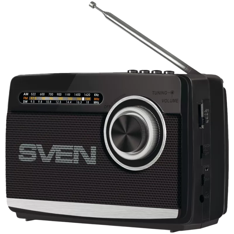 Reproduktor SVEN SRP-155, čierny (3W, Bluetooth, FM/AM/SW, USB, microSD, baterka, akumulátor)