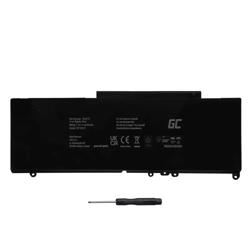 Green Cell DE102V3 batéria pre DELL Latitude E5250 E5450 E5550, 7,6 V 6200 mAh LiPo, čierna