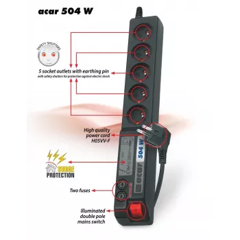 Acar 504WF EMI/RFI prepäťová ochrana predlžovacia zásuvka 3m