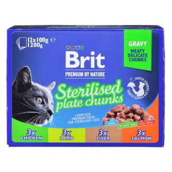 BRIT Premium Cat Sterilised Plate - mokré krmivo pre mačky - 12x100 g