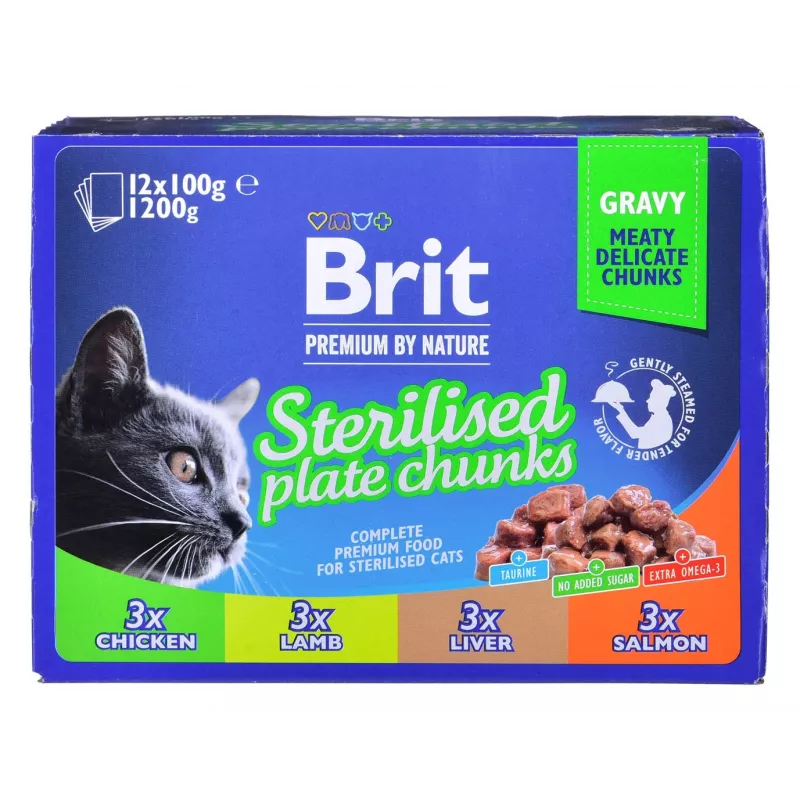 BRIT Premium Cat Sterilised Plate - mokré krmivo pre mačky - 12x100 g
