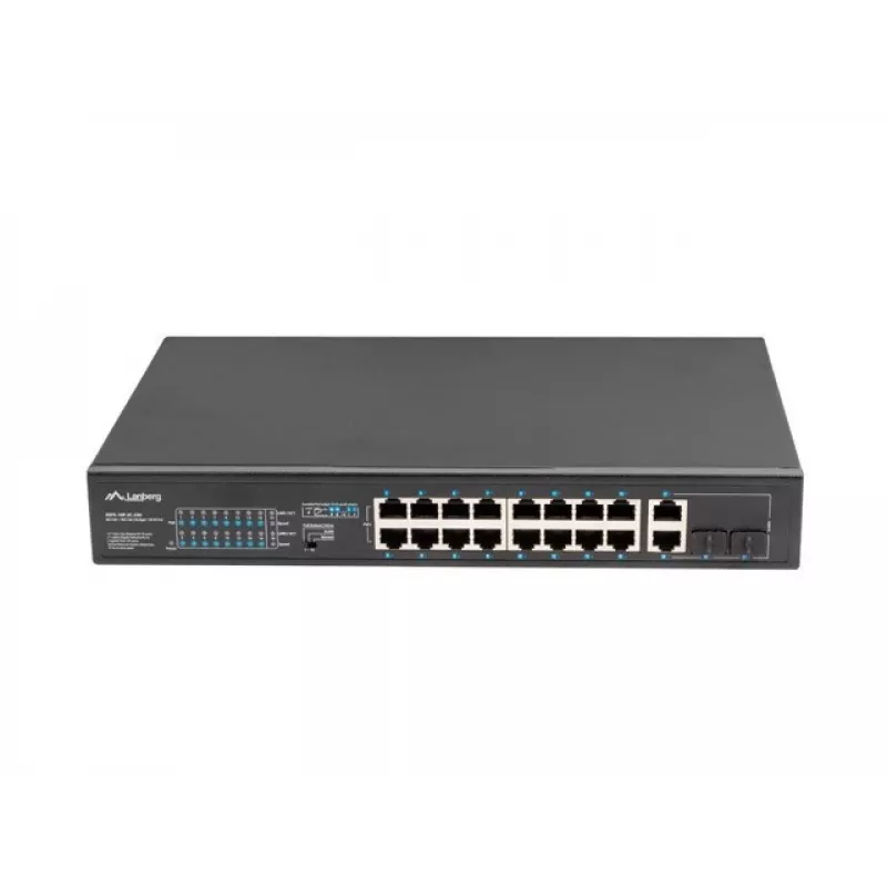 Lanberg RSFE-16P-2C-250 nespravovaný PoE+ prepínač, 16x 10/100 PoE+, 2x Gigabit Combo, 250 W, 1U rack