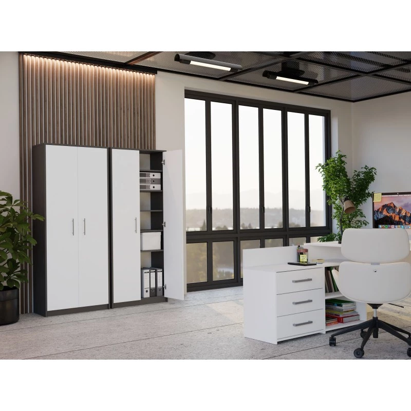 OLIV 2D CLOSED SHELVING UNIT, antracit/biela sada