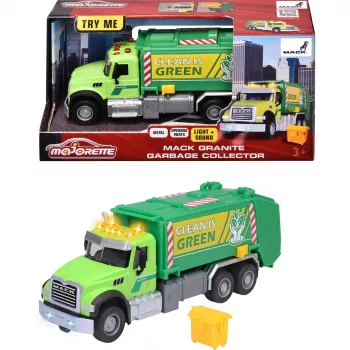 Hračkárske auto Majorette Mack Granite smetiarske vozidlo model 213743007, zliatinové modelové auto