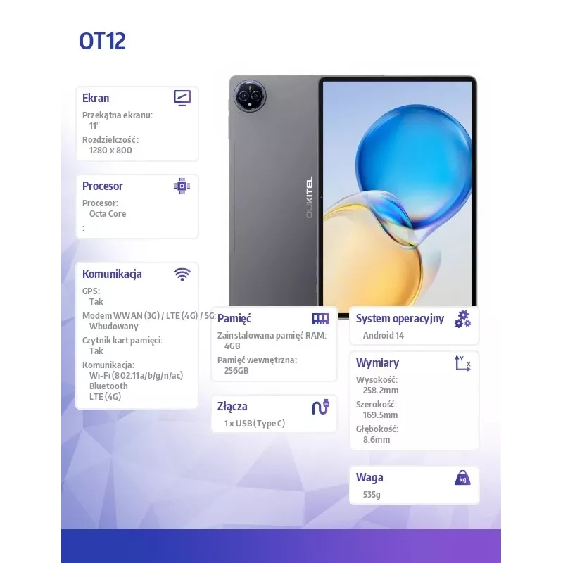 Štýlový a výkonný tablet OT12 4G 11 4/256GB sivý