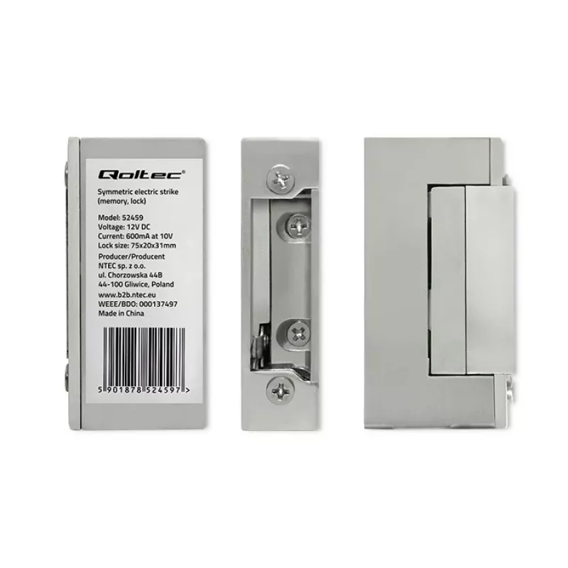 Elektromagnetický zámok QOLTEC 52459 12V symetrický s pamäťou a zámkom